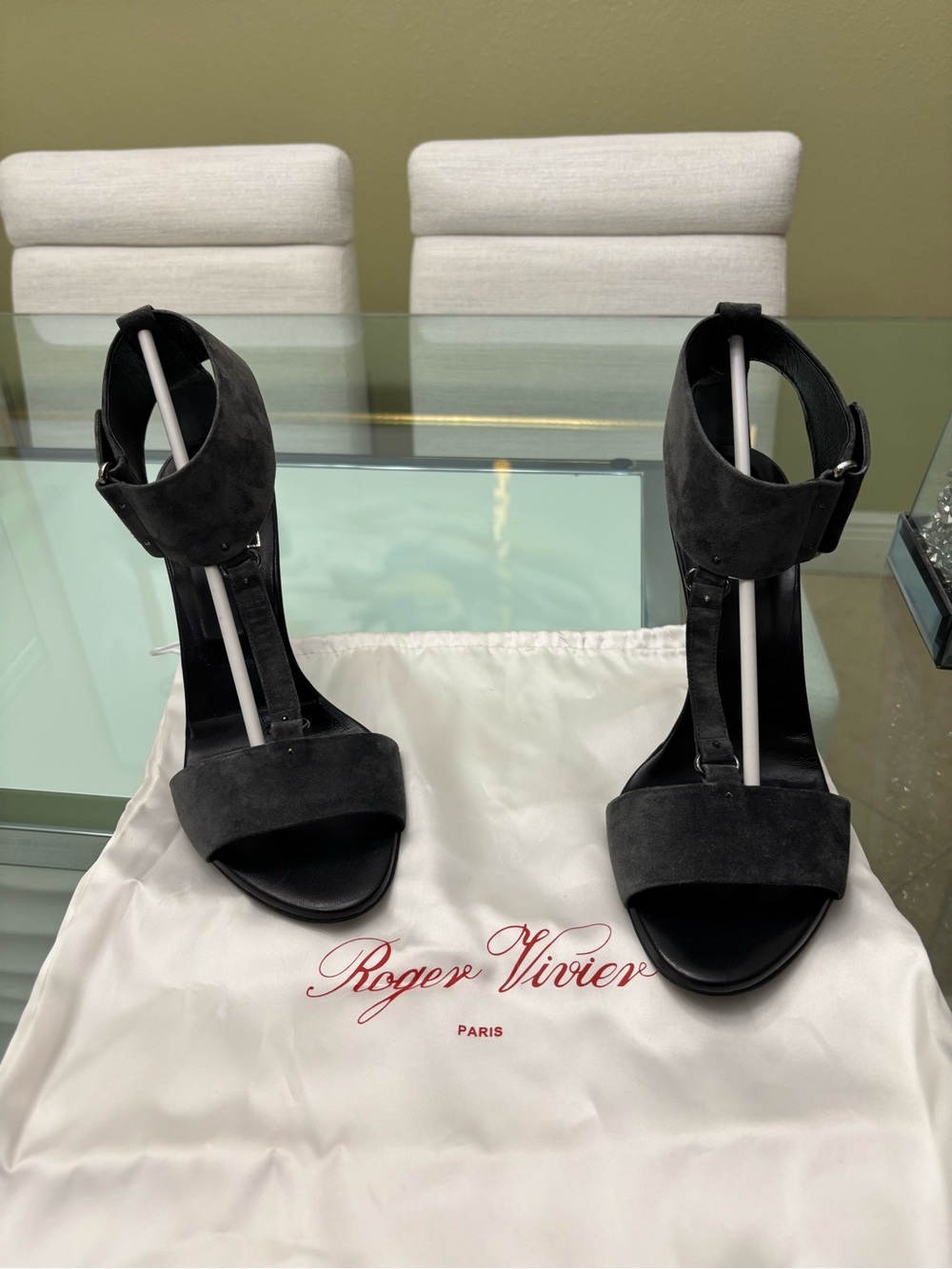 Roger Vivier Black Suede High Heel Ankle-Strap Sandals
